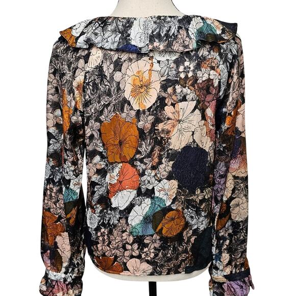 RAQUEL Allegra Womens Sz 0 Small Dolly Blouse Boho Ruffle Floral Silk Blend Luxe - Picture 2 of 14